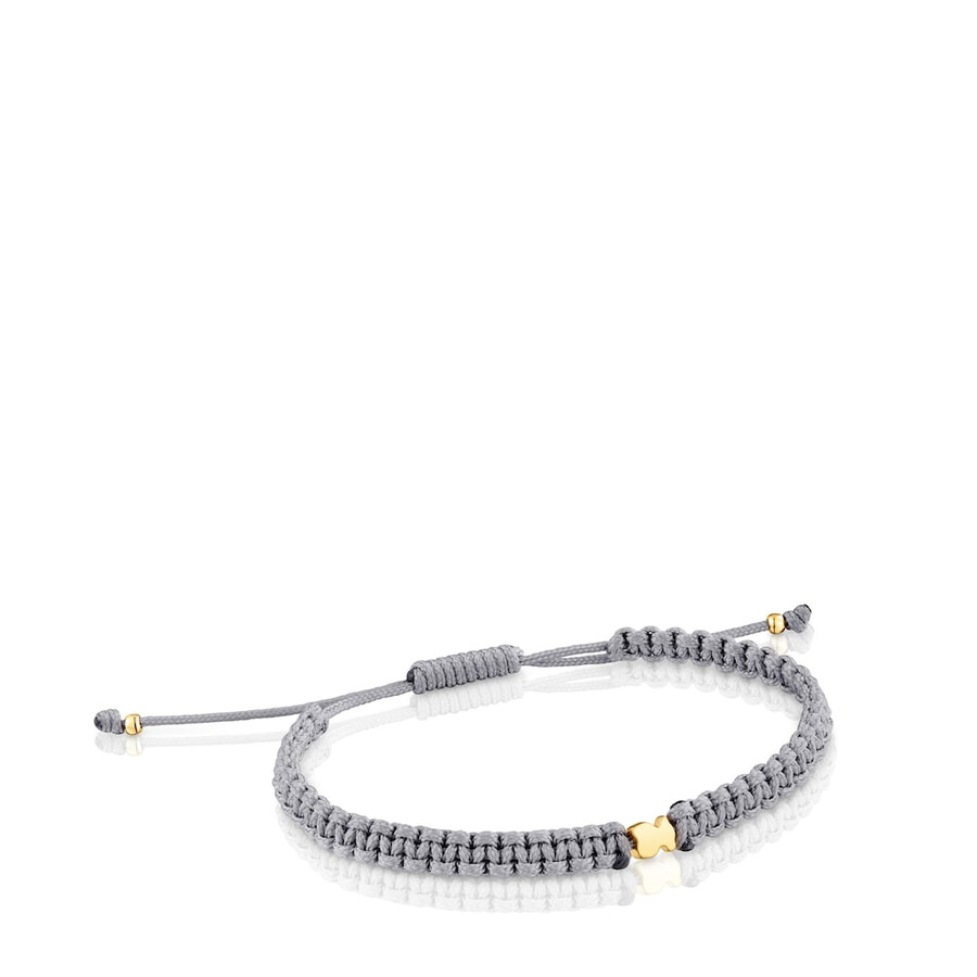 bärenarmband mit 18-karätiger vergoldung auf silbernem und grauem nylon tous-motive