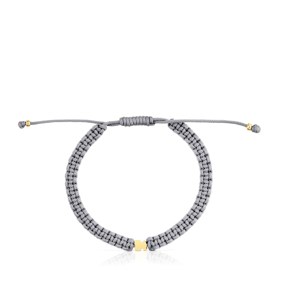 bärenarmband mit 18-karätiger vergoldung auf silbernem und grauem nylon tous-motive