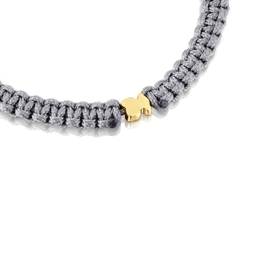 bärenarmband mit 18-karätiger vergoldung auf silbernem und grauem nylon tous-motive