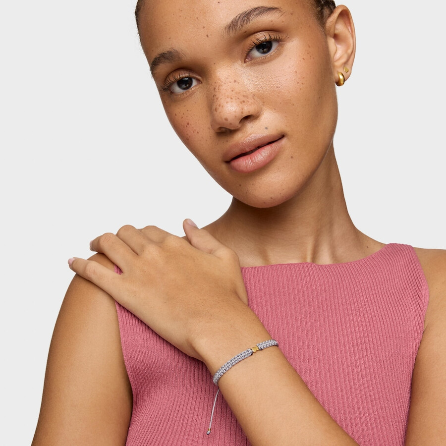 bärenarmband mit 18-karätiger vergoldung auf silbernem und grauem nylon tous-motive