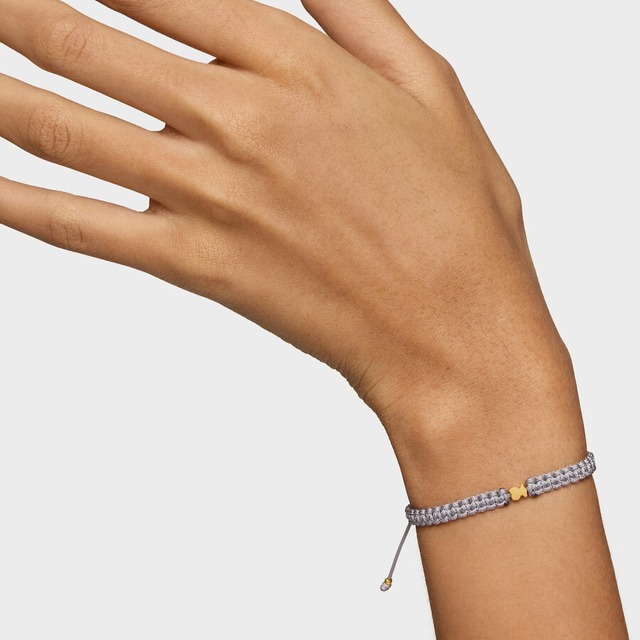 bärenarmband mit 18-karätiger vergoldung auf silbernem und grauem nylon tous-motive