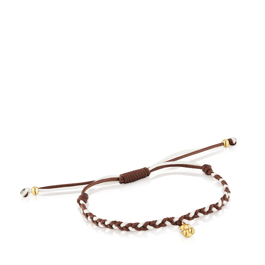 bärenarmband mit 18-karätiger vergoldung auf silber und braunem nylon tous-motive