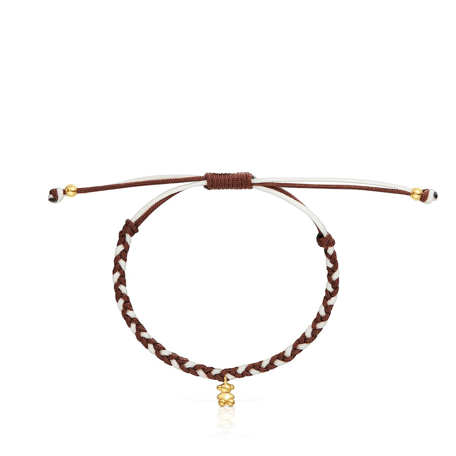 bärenarmband mit 18-karätiger vergoldung auf silber und braunem nylon tous-motive