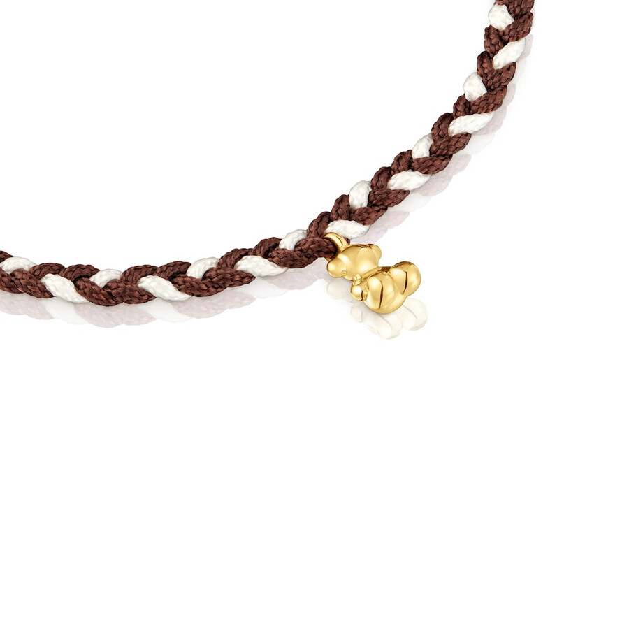 bärenarmband mit 18-karätiger vergoldung auf silber und braunem nylon tous-motive