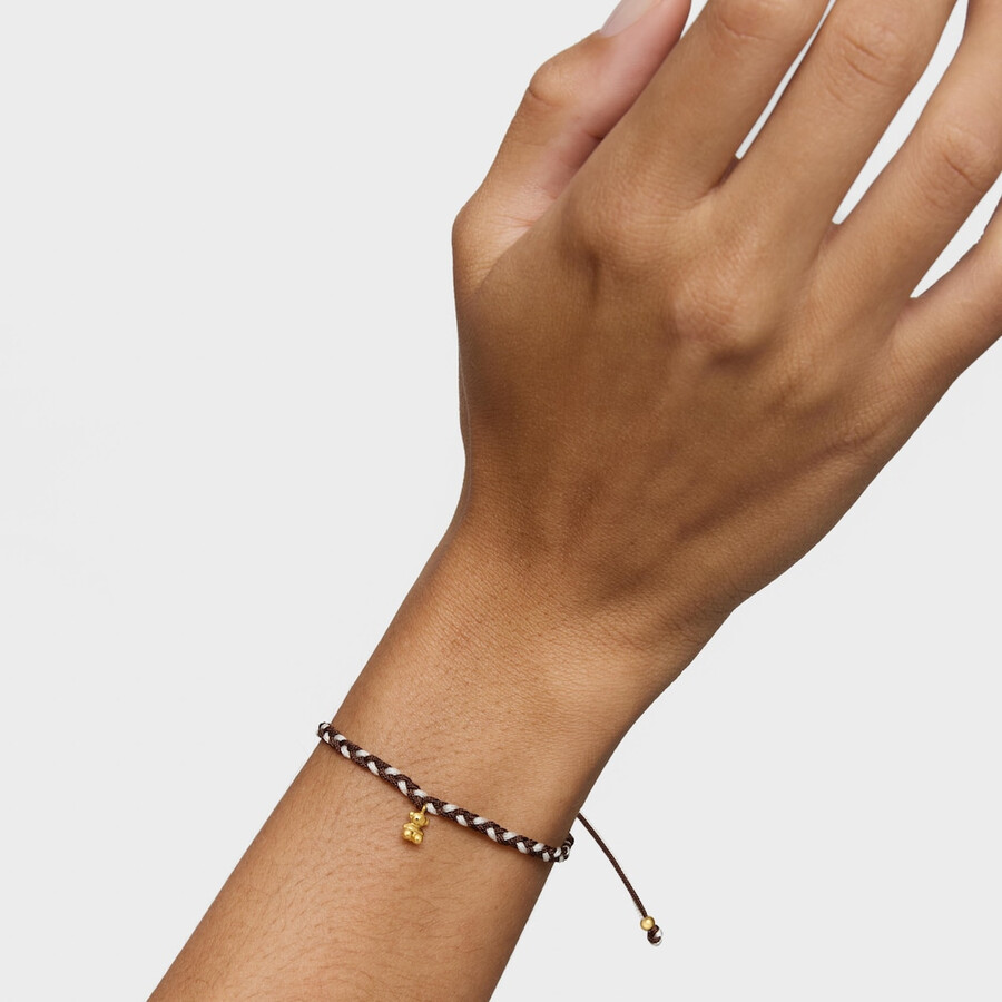 bärenarmband mit 18-karätiger vergoldung auf silber und braunem nylon tous-motive