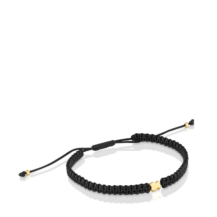 bärenarmband mit 18-karätiger vergoldung auf silber und schwarzem nylon tous-motive