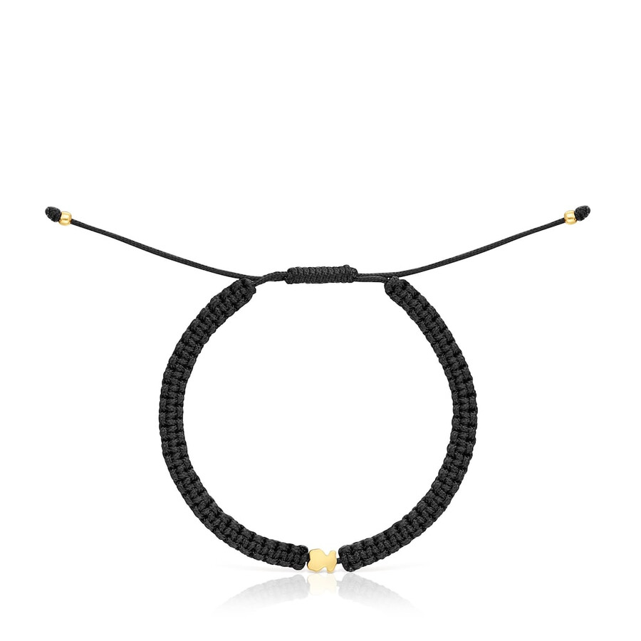 bärenarmband mit 18-karätiger vergoldung auf silber und schwarzem nylon tous-motive