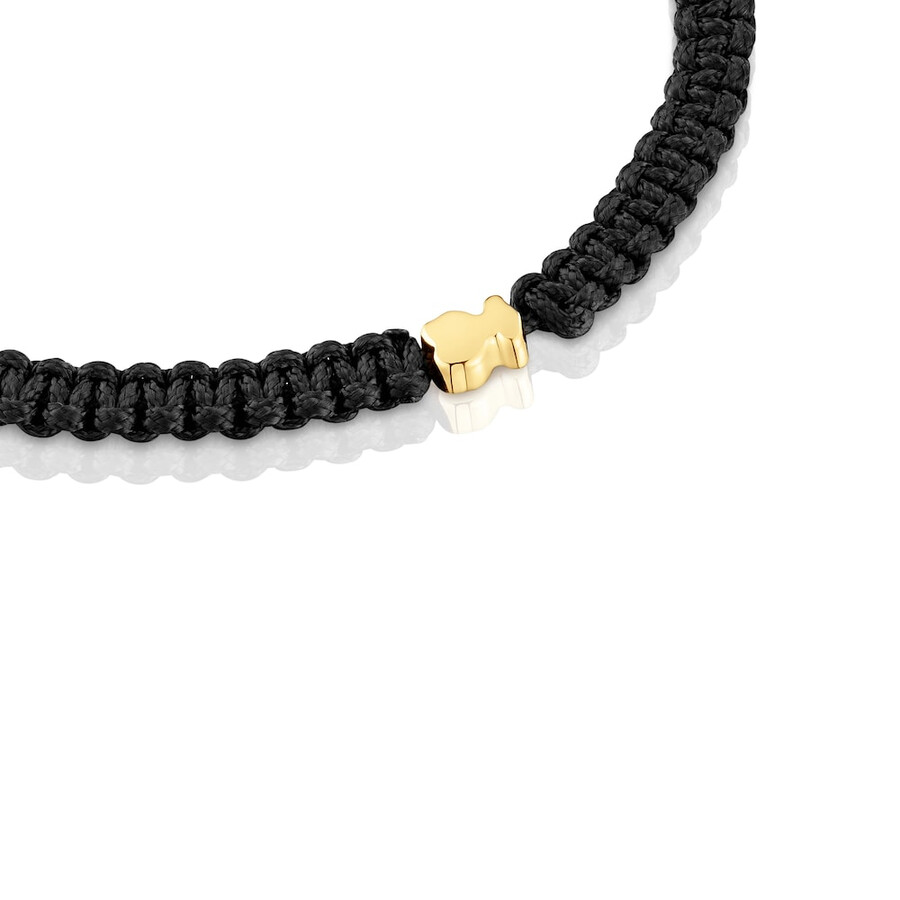 bärenarmband mit 18-karätiger vergoldung auf silber und schwarzem nylon tous-motive