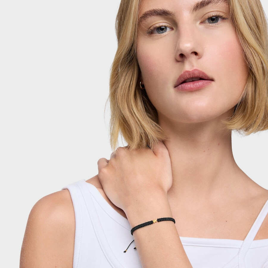 bärenarmband mit 18-karätiger vergoldung auf silber und schwarzem nylon tous-motive