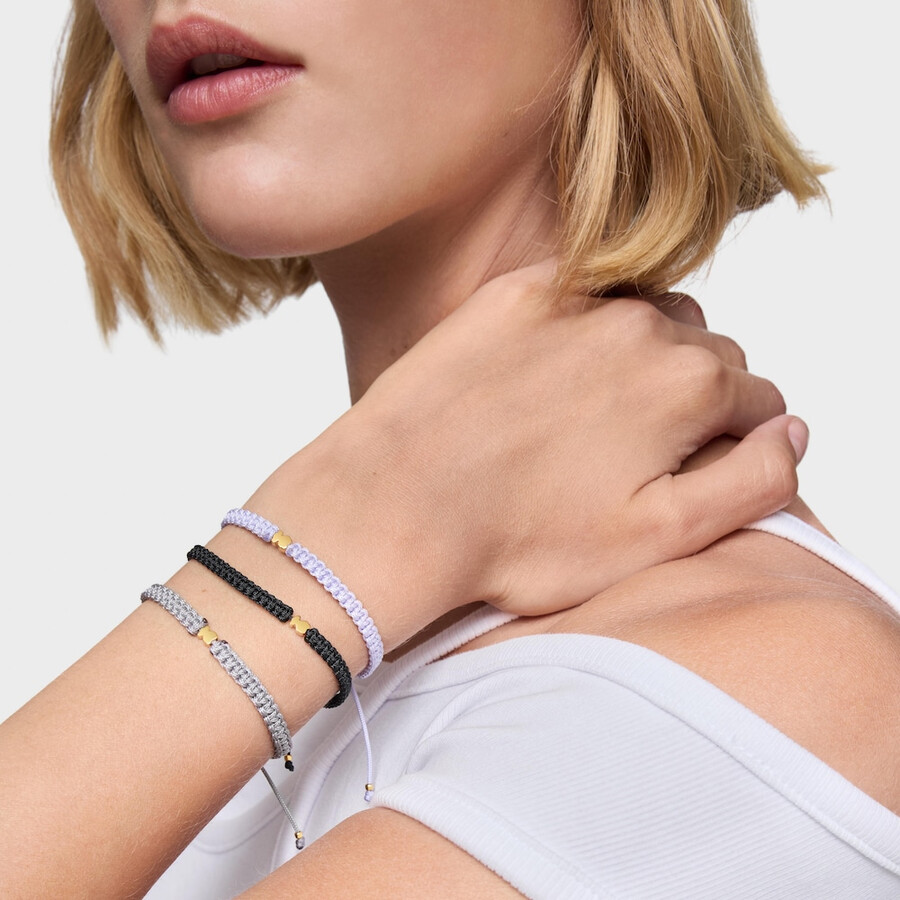bärenarmband mit 18-karätiger vergoldung auf silber und schwarzem nylon tous-motive
