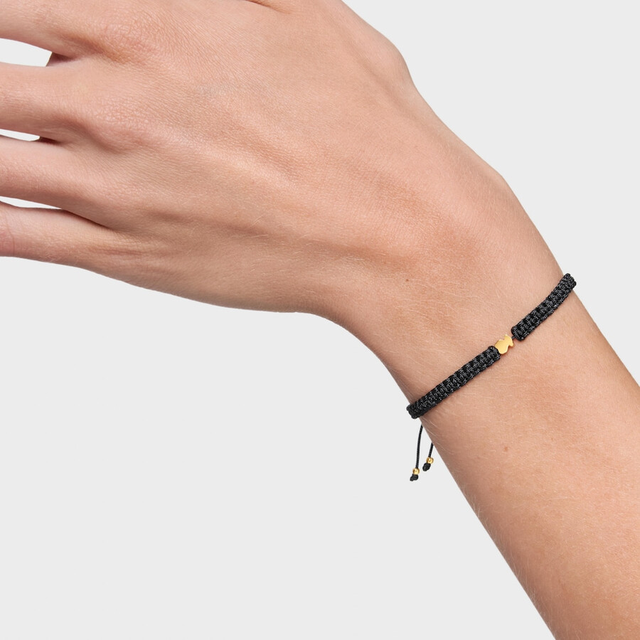 bärenarmband mit 18-karätiger vergoldung auf silber und schwarzem nylon tous-motive
