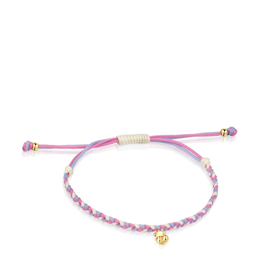 bärenarmband mit 18-karätiger vergoldung über silber und rosaweißem nylon tous-motive
