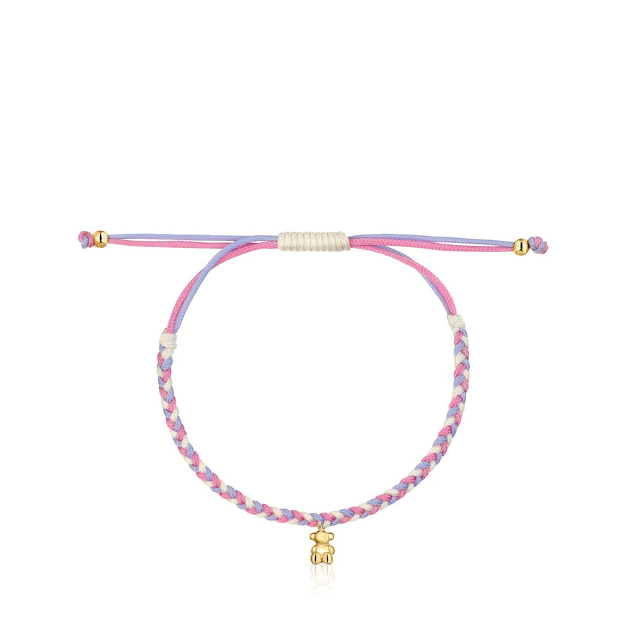 bärenarmband mit 18-karätiger vergoldung über silber und rosaweißem nylon tous-motive