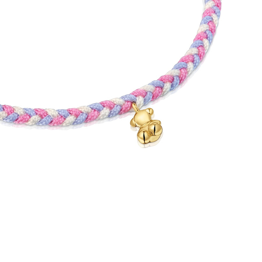 bärenarmband mit 18-karätiger vergoldung über silber und rosaweißem nylon tous-motive