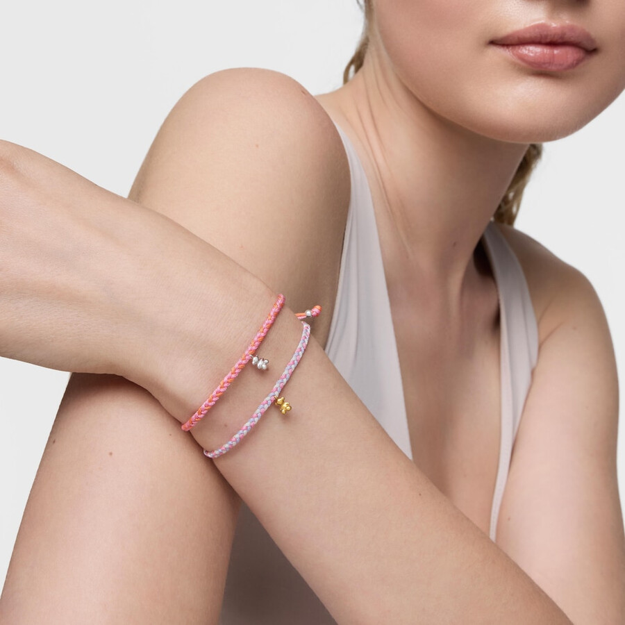 bärenarmband mit 18-karätiger vergoldung über silber und rosaweißem nylon tous-motive