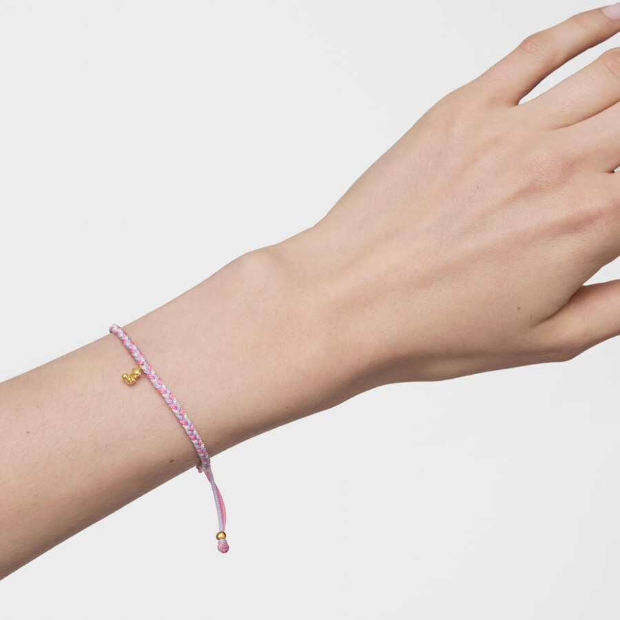 bärenarmband mit 18-karätiger vergoldung über silber und rosaweißem nylon tous-motive