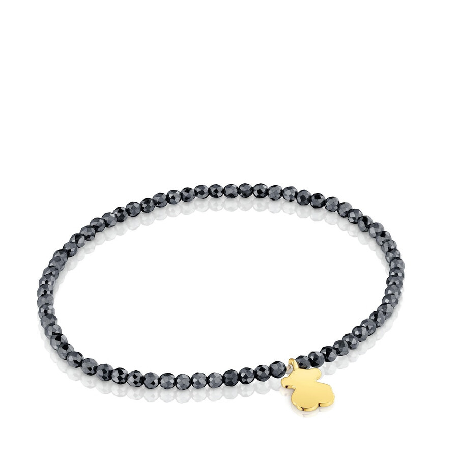 elastisches armband mit hämatit und bär 18 karat vergoldet auf silber tous motive