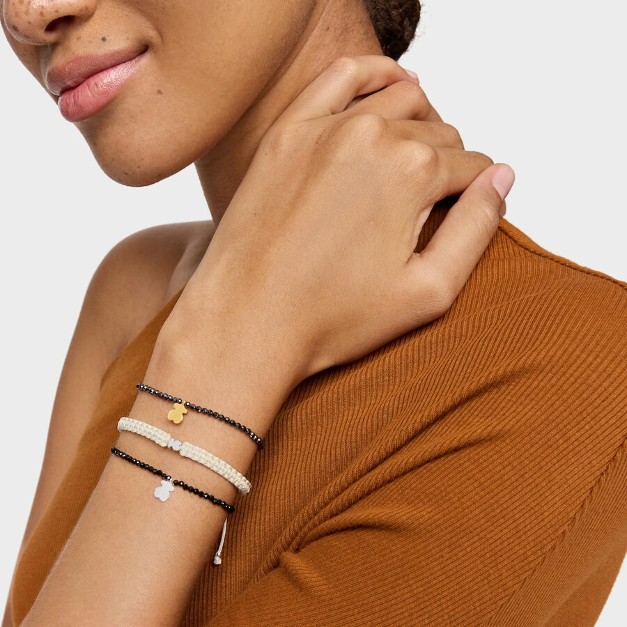 elastisches armband mit hämatit und bär 18 karat vergoldet auf silber tous motive
