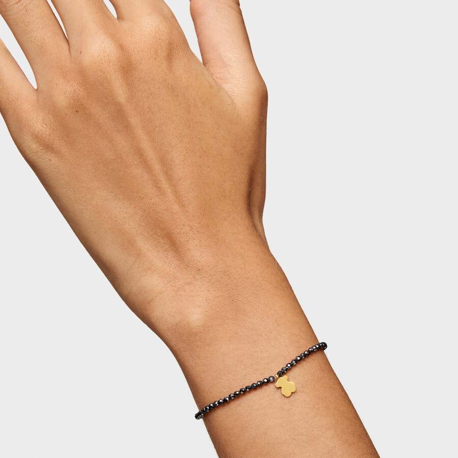 elastisches armband mit hämatit und bär 18 karat vergoldet auf silber tous motive