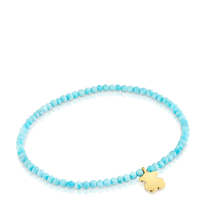 elastisches armband mit blauem howlith und bärenmotiv 18 karat goldplattierung auf silber tous-motive