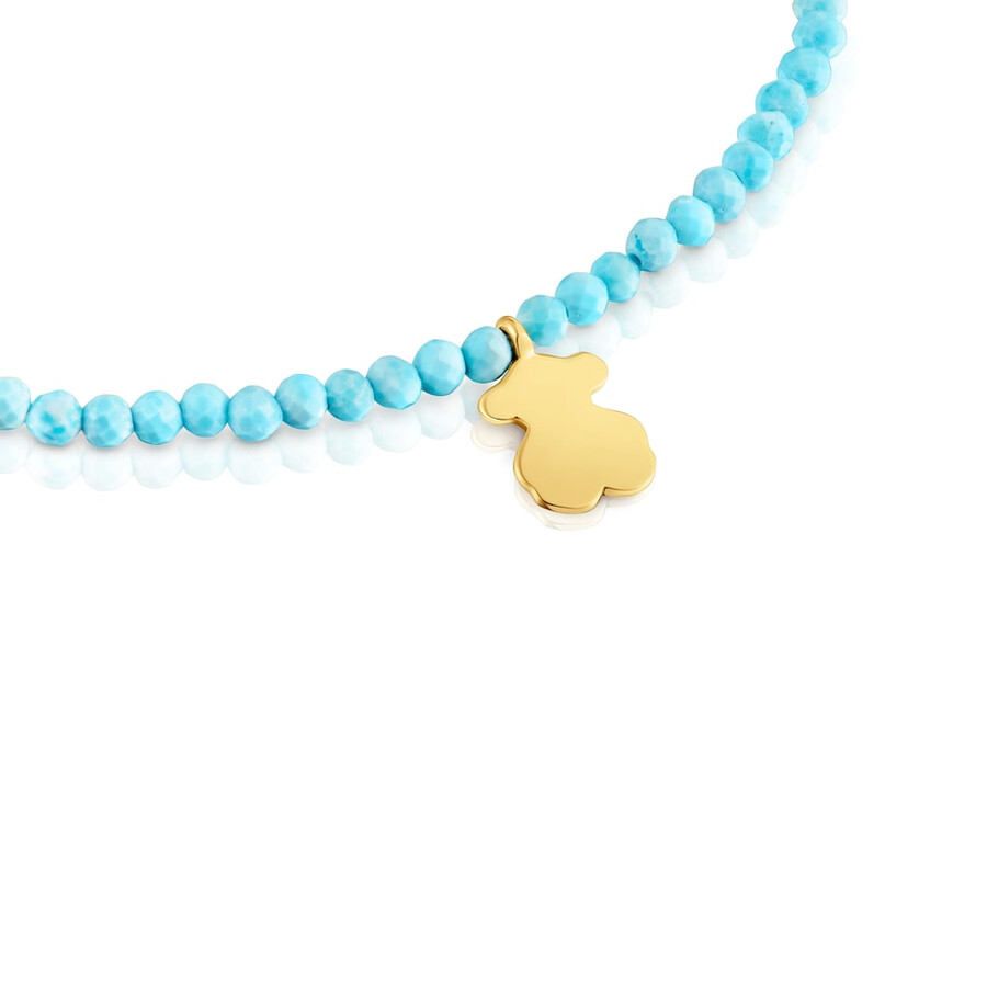 elastisches armband mit blauem howlith und bärenmotiv 18 karat goldplattierung auf silber tous-motive