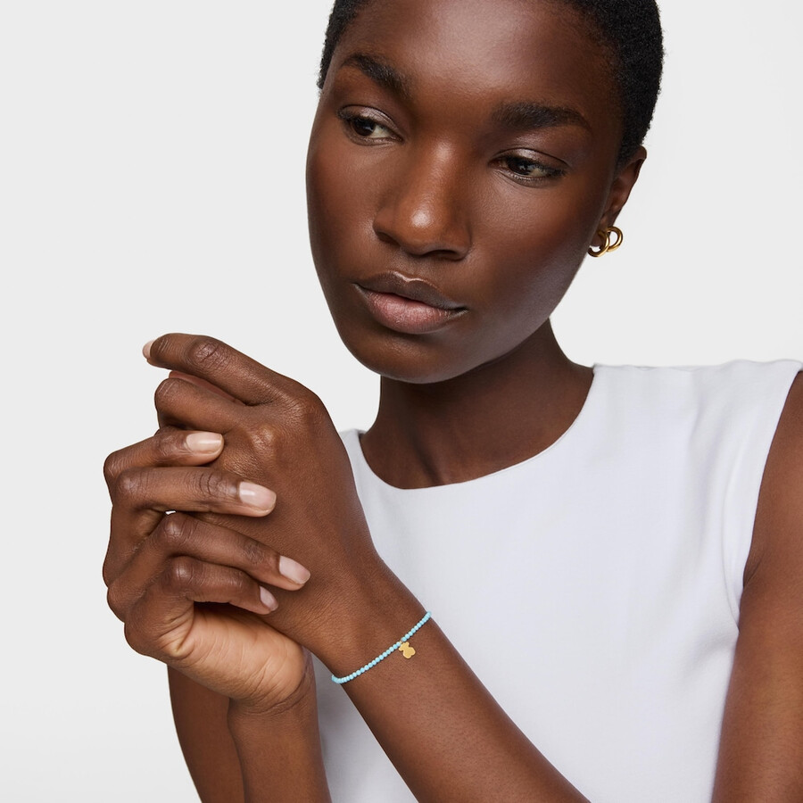 elastisches armband mit blauem howlith und bärenmotiv 18 karat goldplattierung auf silber tous-motive