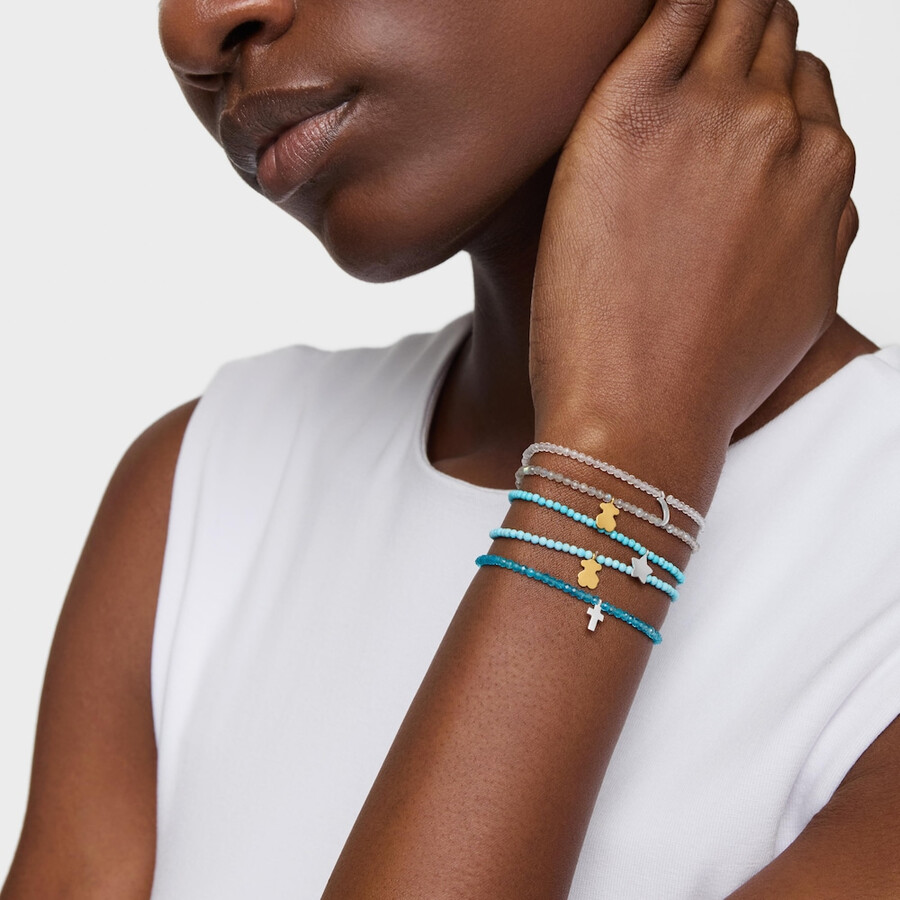 elastisches armband mit blauem howlith und bärenmotiv 18 karat goldplattierung auf silber tous-motive