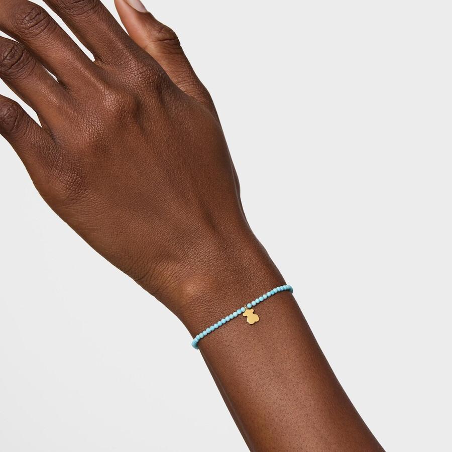 elastisches armband mit blauem howlith und bärenmotiv 18 karat goldplattierung auf silber tous-motive