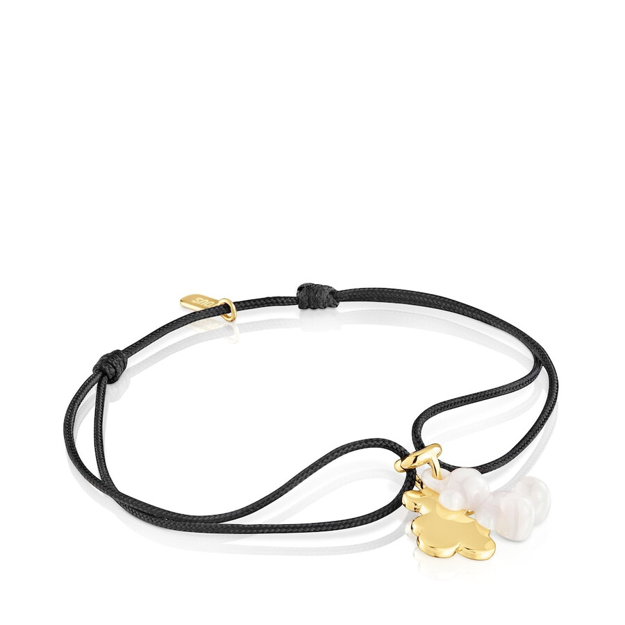 doppelbär-armband mit 18-karätiger vergoldung auf silber weißer keramik und schwarzem nylon bold bear