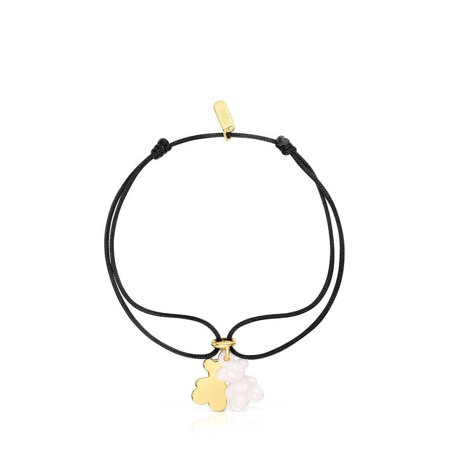 doppelbär-armband mit 18-karätiger vergoldung auf silber weißer keramik und schwarzem nylon bold bear