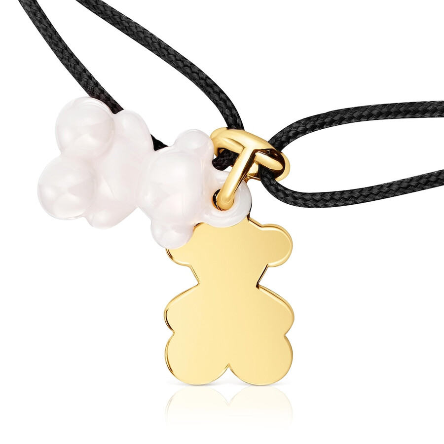 doppelbär-armband mit 18-karätiger vergoldung auf silber weißer keramik und schwarzem nylon bold bear