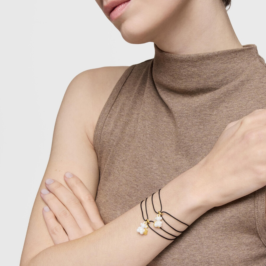 doppelbär-armband mit 18-karätiger vergoldung auf silber weißer keramik und schwarzem nylon bold bear
