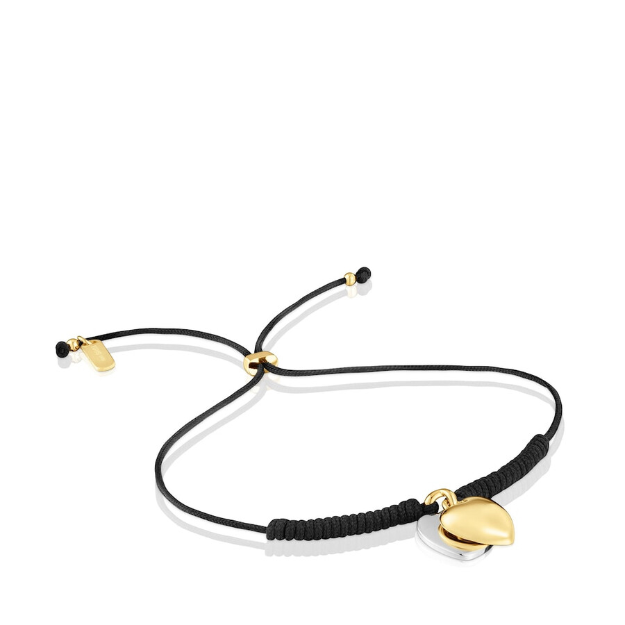 doppelherz-armband mit 18-karätiger vergoldung auf silber und schwarzem nylon von tous flechazo