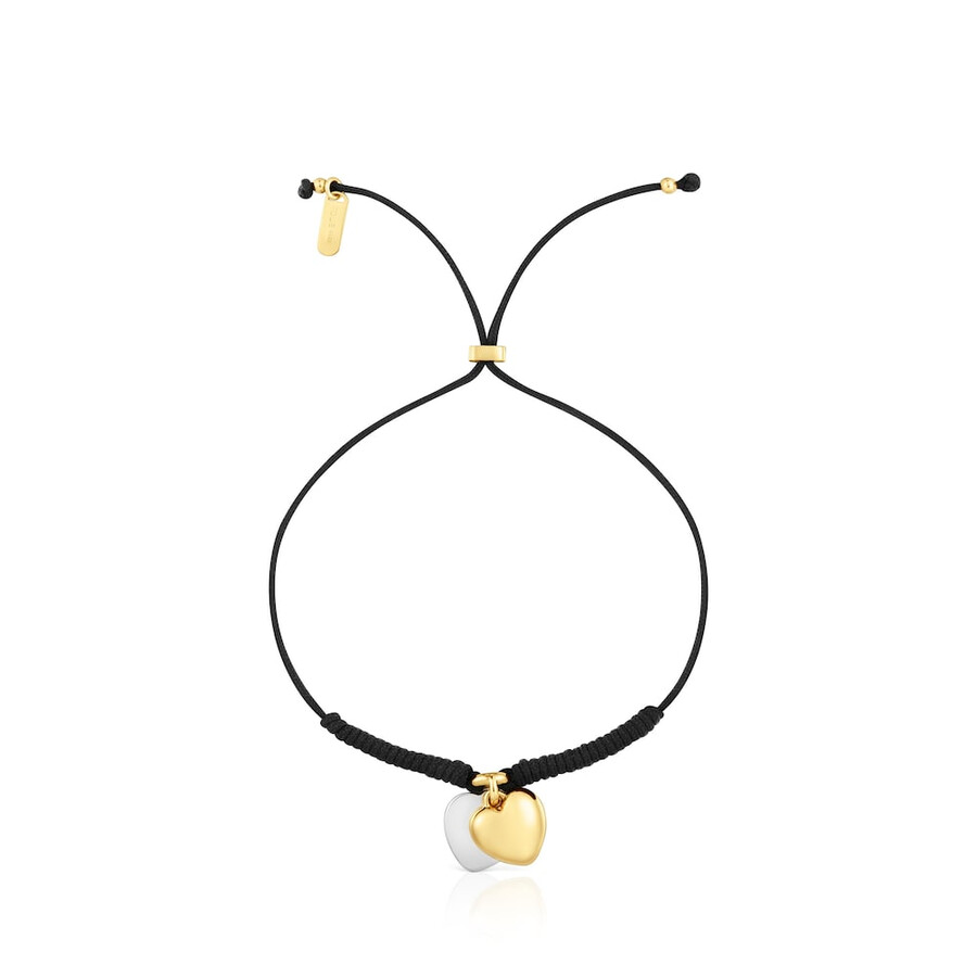 doppelherz-armband mit 18-karätiger vergoldung auf silber und schwarzem nylon von tous flechazo