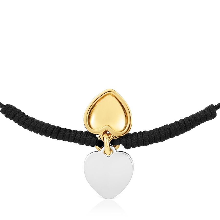 doppelherz-armband mit 18-karätiger vergoldung auf silber und schwarzem nylon von tous flechazo