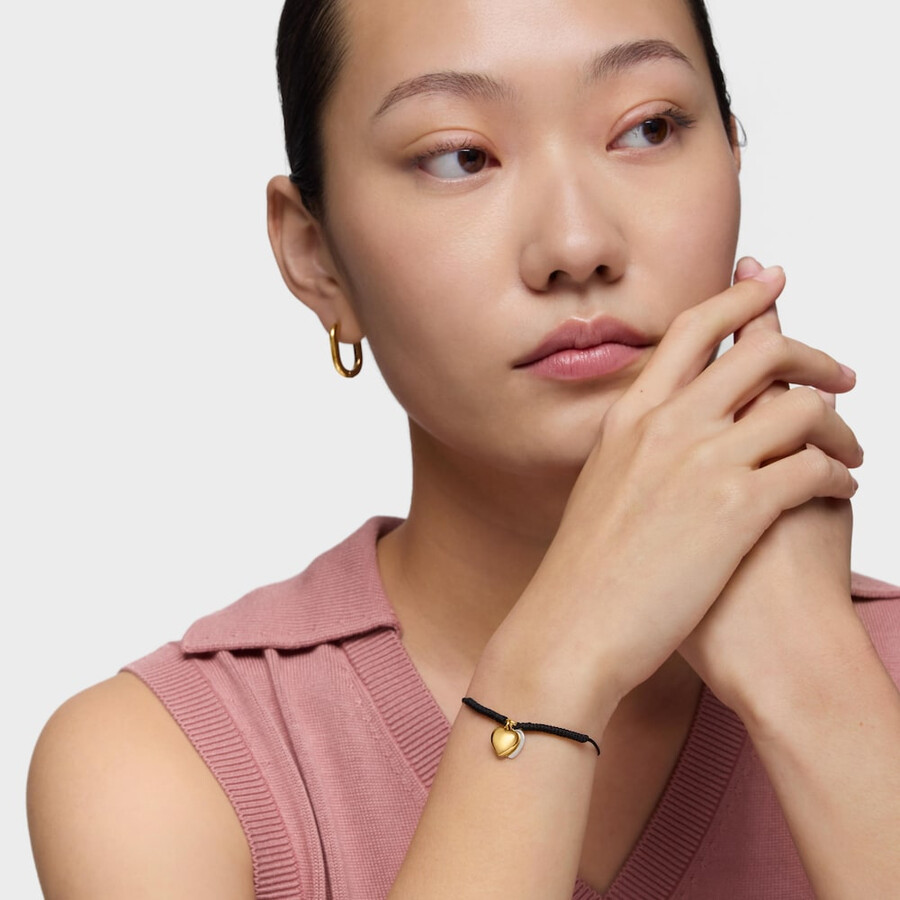 doppelherz-armband mit 18-karätiger vergoldung auf silber und schwarzem nylon von tous flechazo