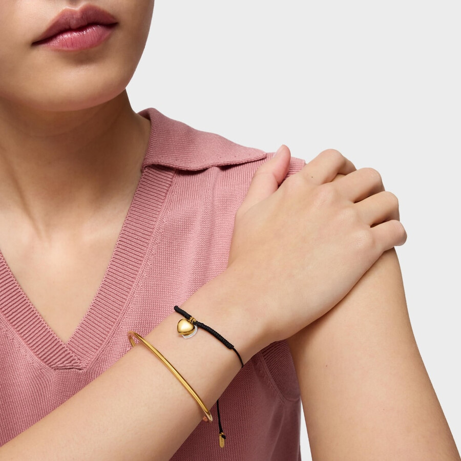doppelherz-armband mit 18-karätiger vergoldung auf silber und schwarzem nylon von tous flechazo