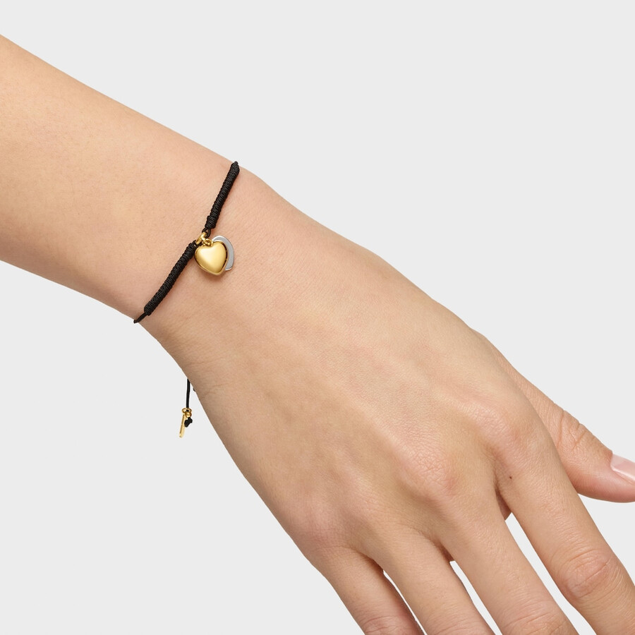 doppelherz-armband mit 18-karätiger vergoldung auf silber und schwarzem nylon von tous flechazo