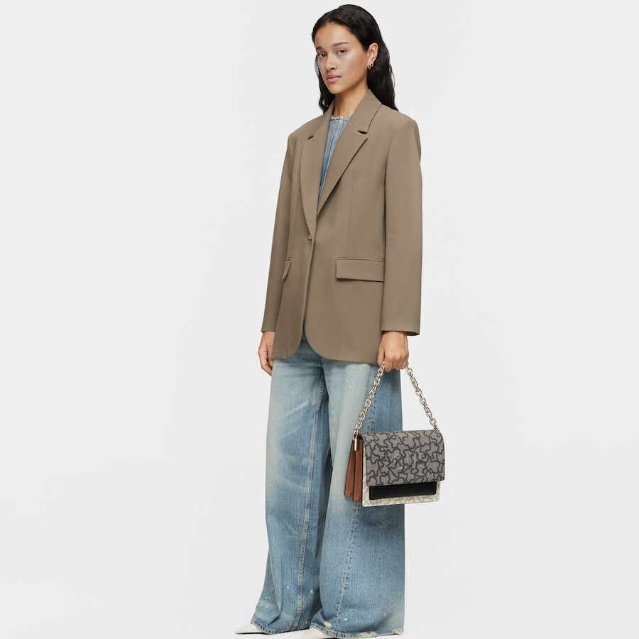 mittelgroße schwarze und beige audree chain crossbody-tasche kaos icon