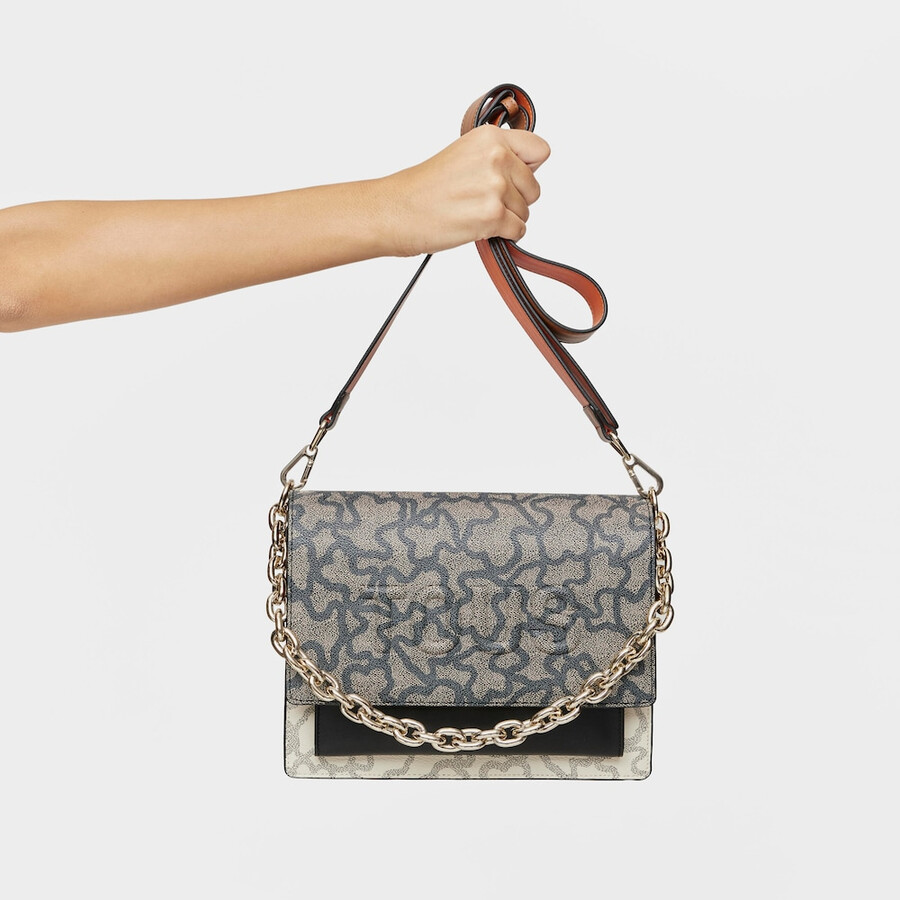 mittelgroße schwarze und beige audree chain crossbody-tasche kaos icon