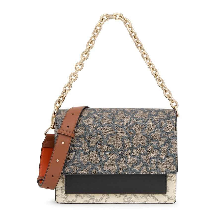 mittelgroße schwarze und beige audree chain crossbody-tasche kaos icon