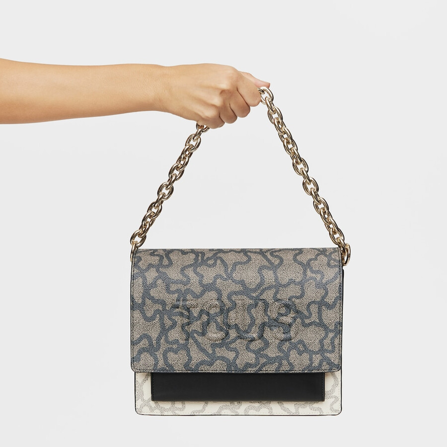 mittelgroße schwarze und beige audree chain crossbody-tasche kaos icon