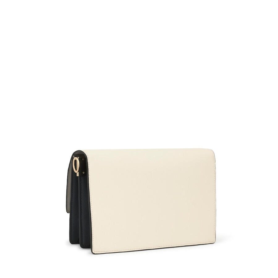 mittelgroße beige und graue umhängetasche von audree saffiano