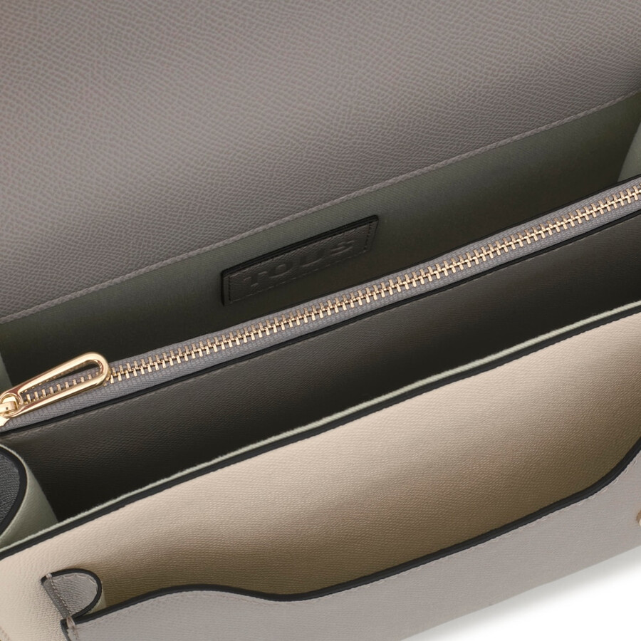 mittelgroße beige und graue umhängetasche von audree saffiano
