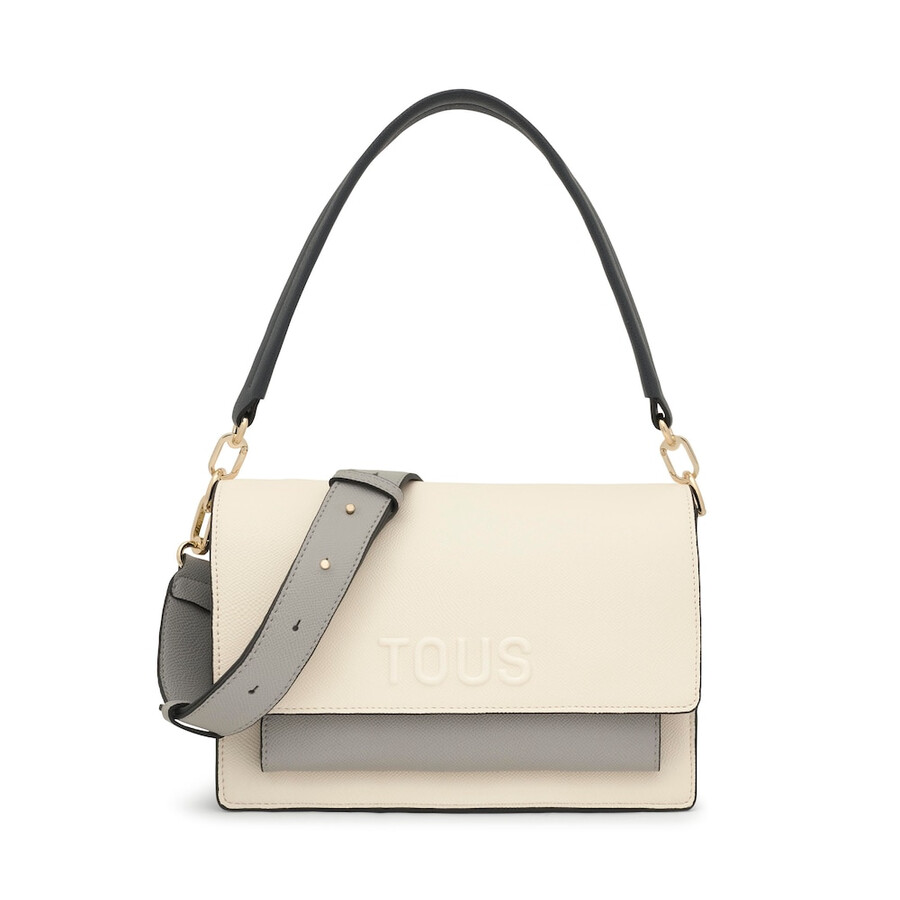 mittelgroße beige und graue umhängetasche von audree saffiano