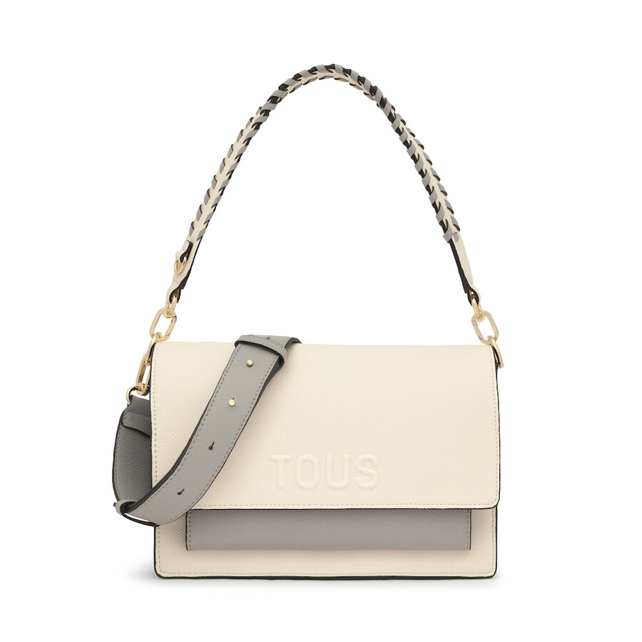 mittelgroße beige und graue umhängetasche von audree saffiano