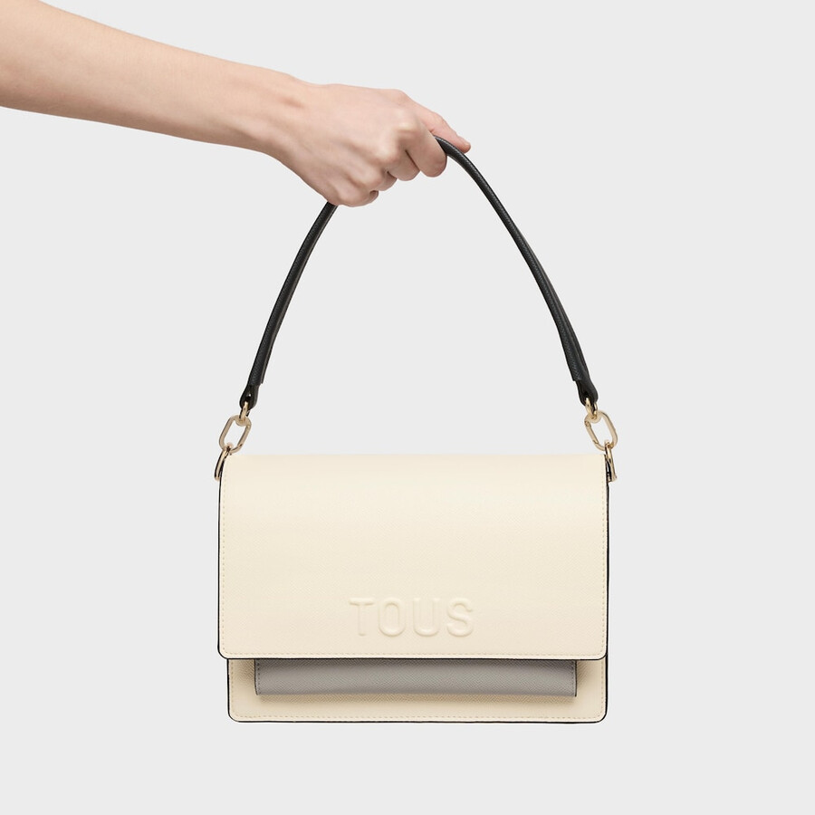 mittelgroße beige und graue umhängetasche von audree saffiano