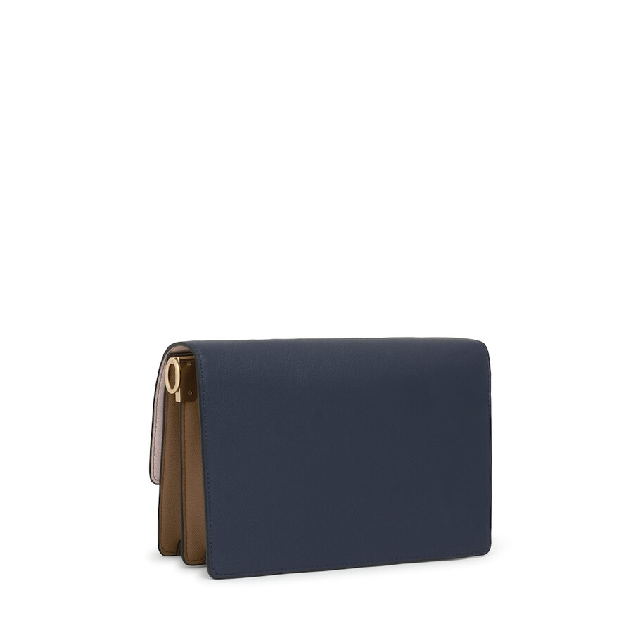 mittelblaue und rosafarbene umhängetasche von audree saffiano