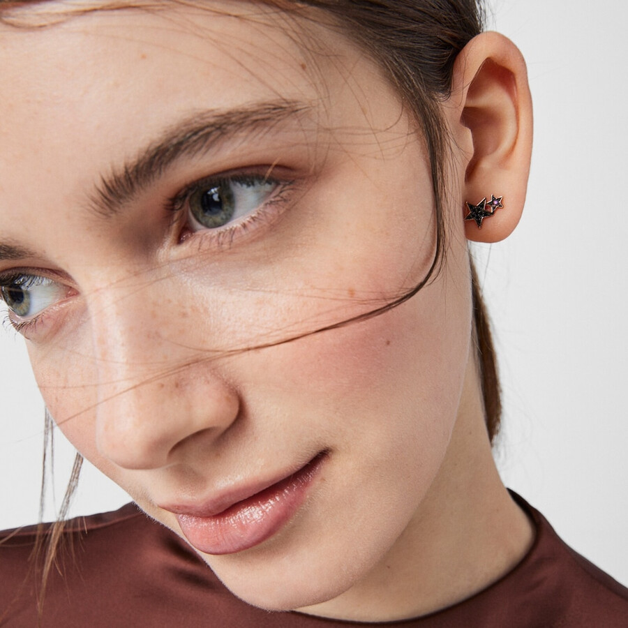 kurzelange ohrringe aus roséversilbertem sterlingsilber mit teddybär-sternen spinell und rubin