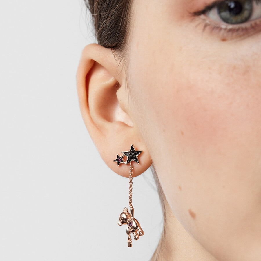 kurzelange ohrringe aus roséversilbertem sterlingsilber mit teddybär-sternen spinell und rubin